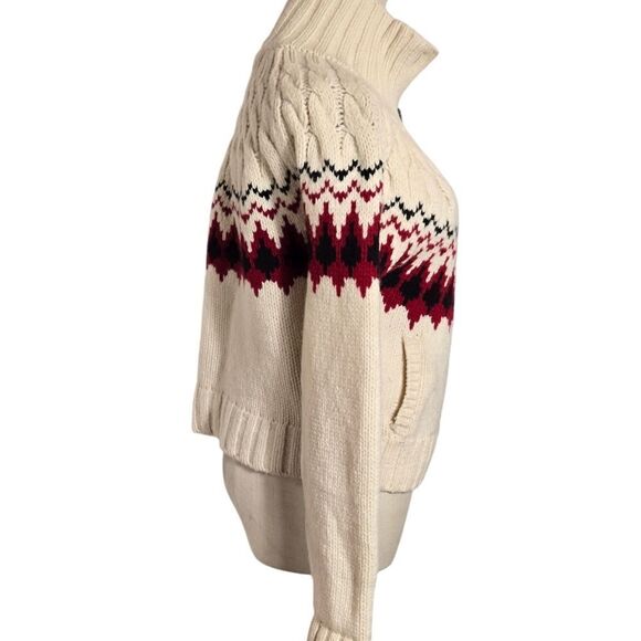 L.L. Bean White and Burgundy Cropped Cardigan Sweater - Picture 3 of 5